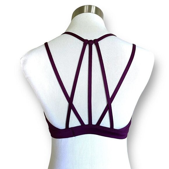 Victorias Secret Sports Bra Sz M Purple Mesh Panel Strappy Back Low Impact Yoga - Picture 6 of 7